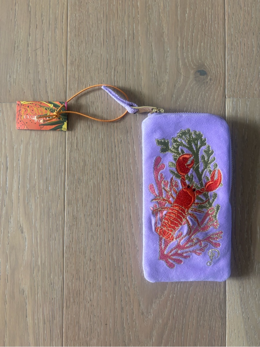 Powder Lobster Buddies Sunglasses Pouch Case Bag Velvet Lavender Embroidered - Picture 2 of 9
